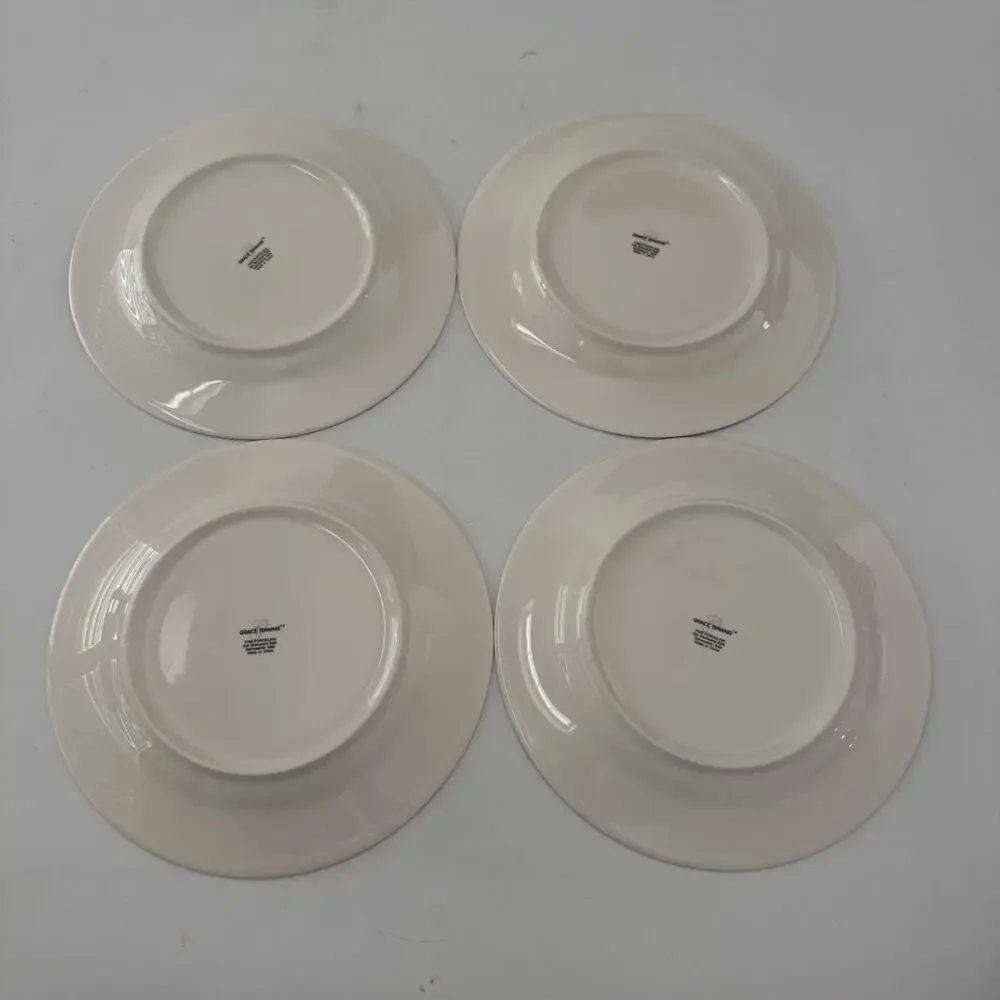 4 Grace's Teaware Salad Plates Turquoise Floral Butterflies Farmhouse